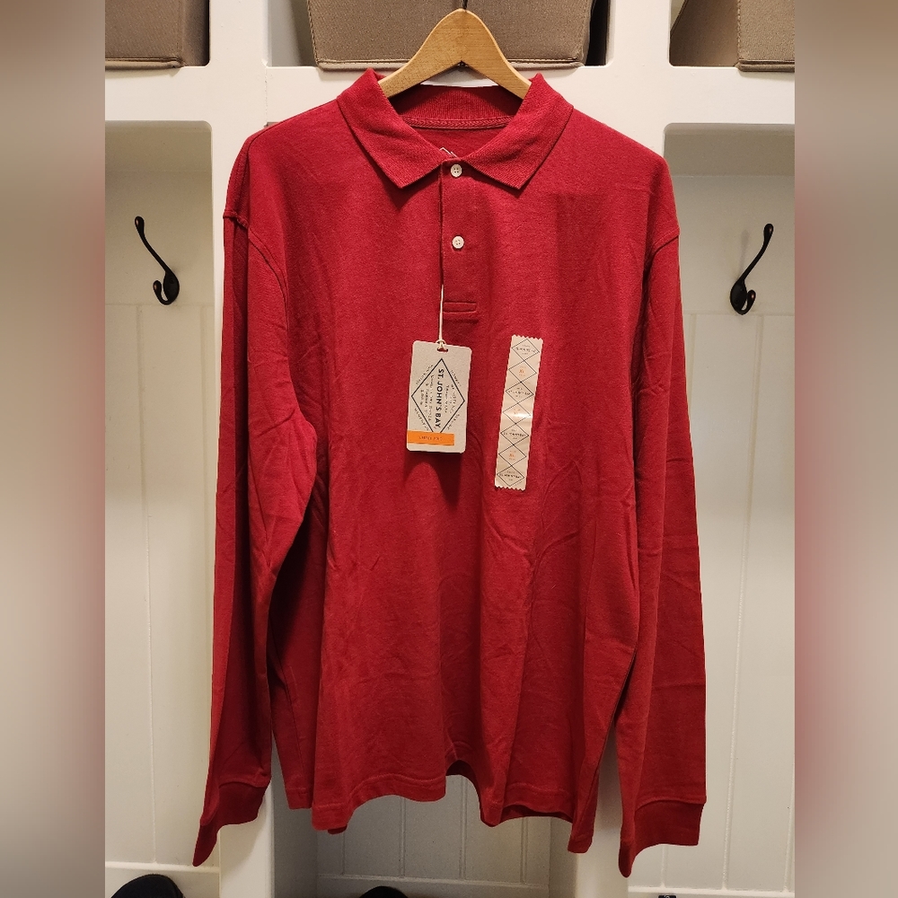 Mens long sleeve polo (Red)